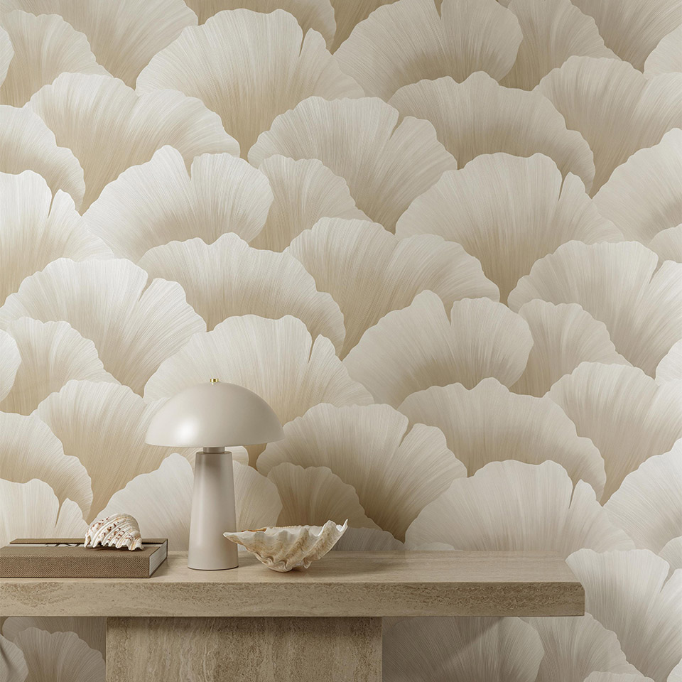 Beige tapet stue